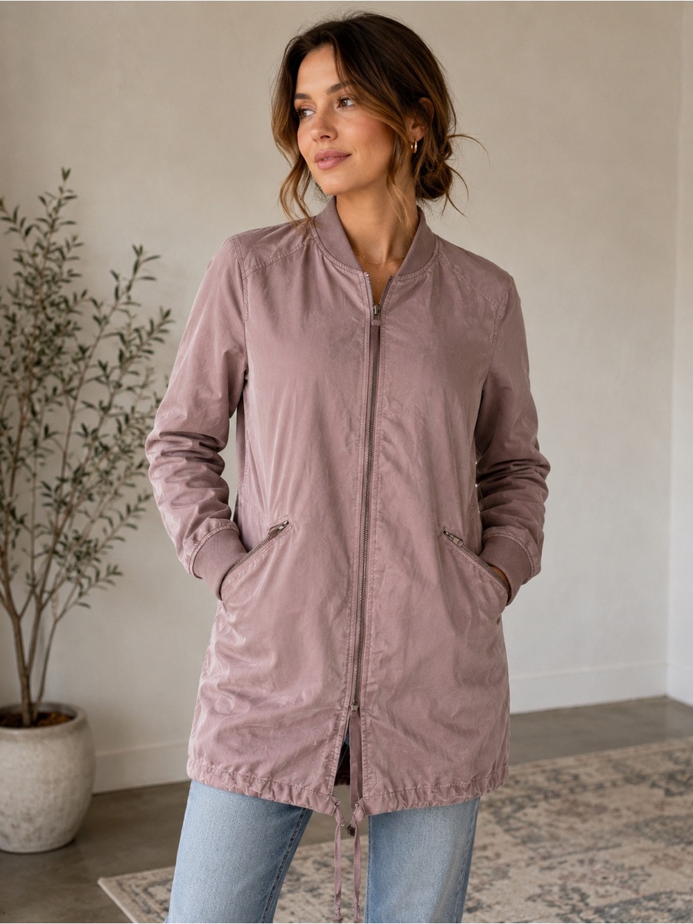 H&M Divided Mauve Lightweight Utility Bomber Jacket Size 10
